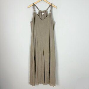 Garnet Hill Gauzy Cotton Maxi Dress Trapeze Boho Taupe Size XL Women's
